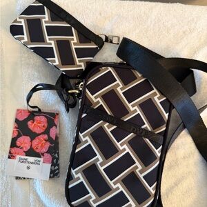 Diane Von Furstenberg Black and Brown Geometric Crossbody Bag with Coin Pouch